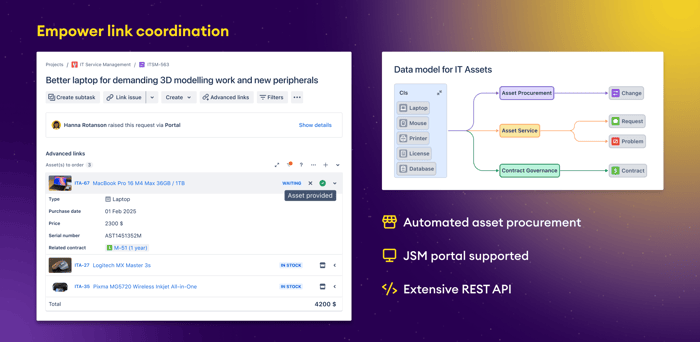 Managing links between assets and issues