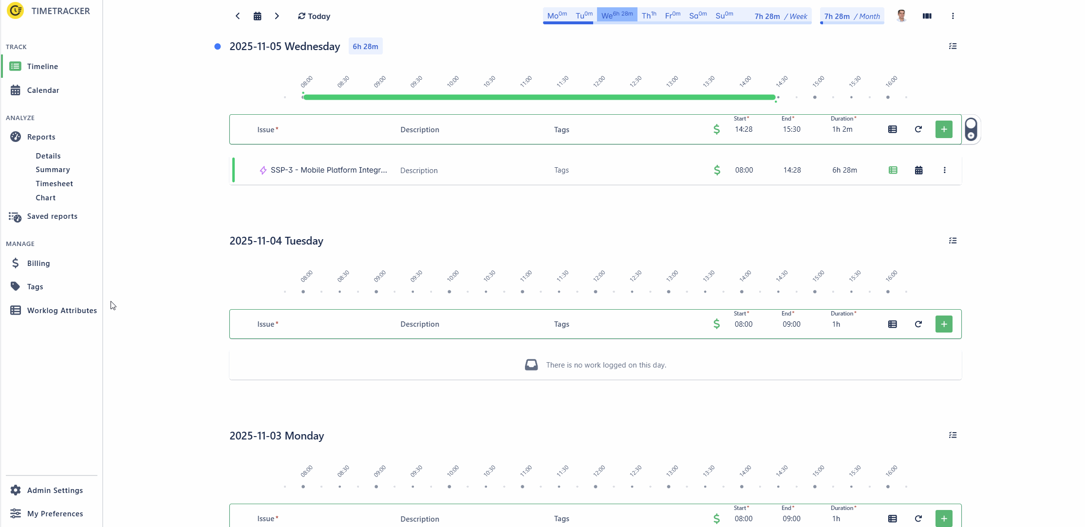 Introducing Worklog Attributes in Timetracker