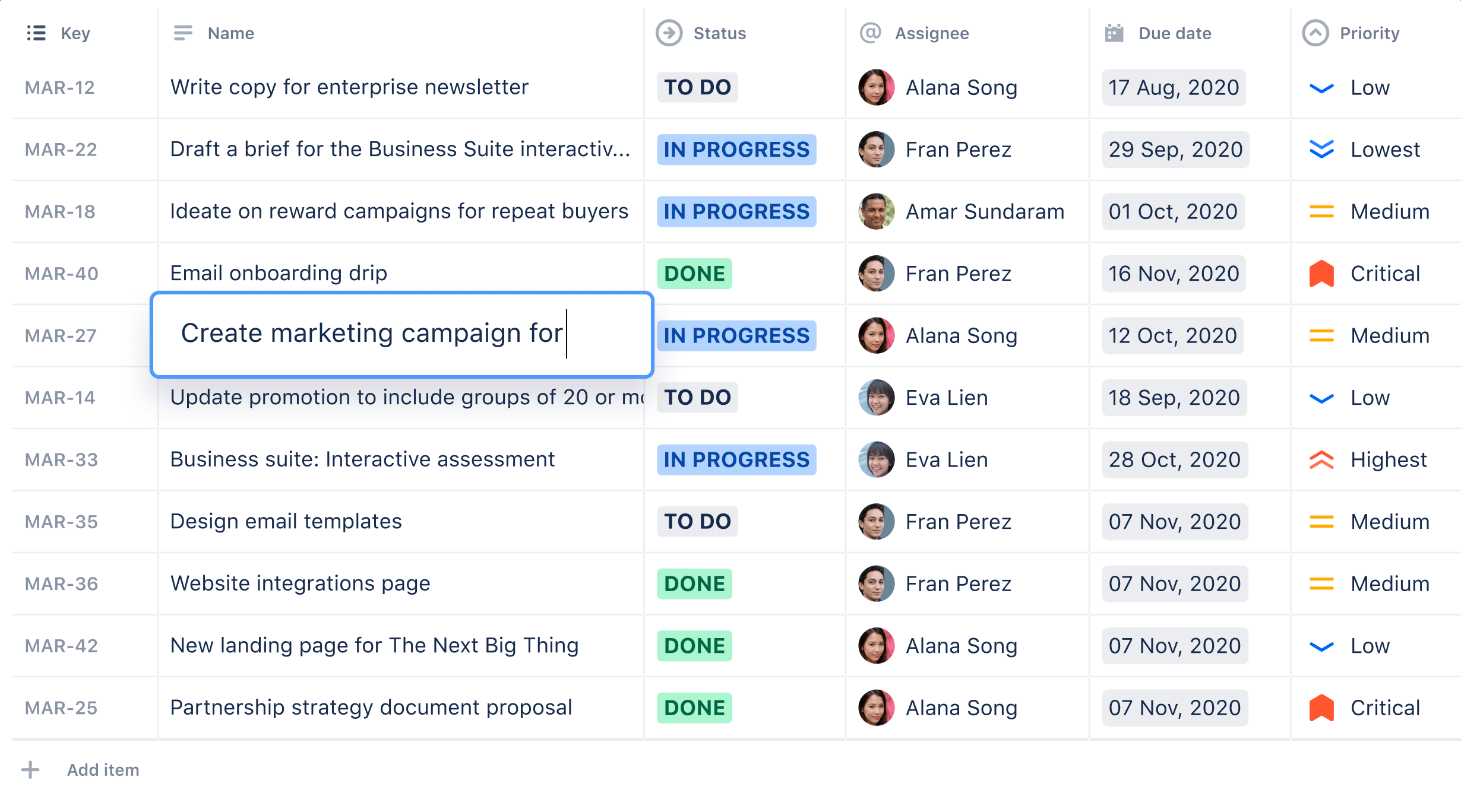 Jira Work Management List